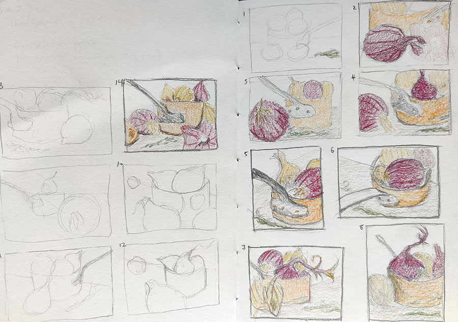 Color Track: Complementary Color underpainting, Thumbnail Sketches